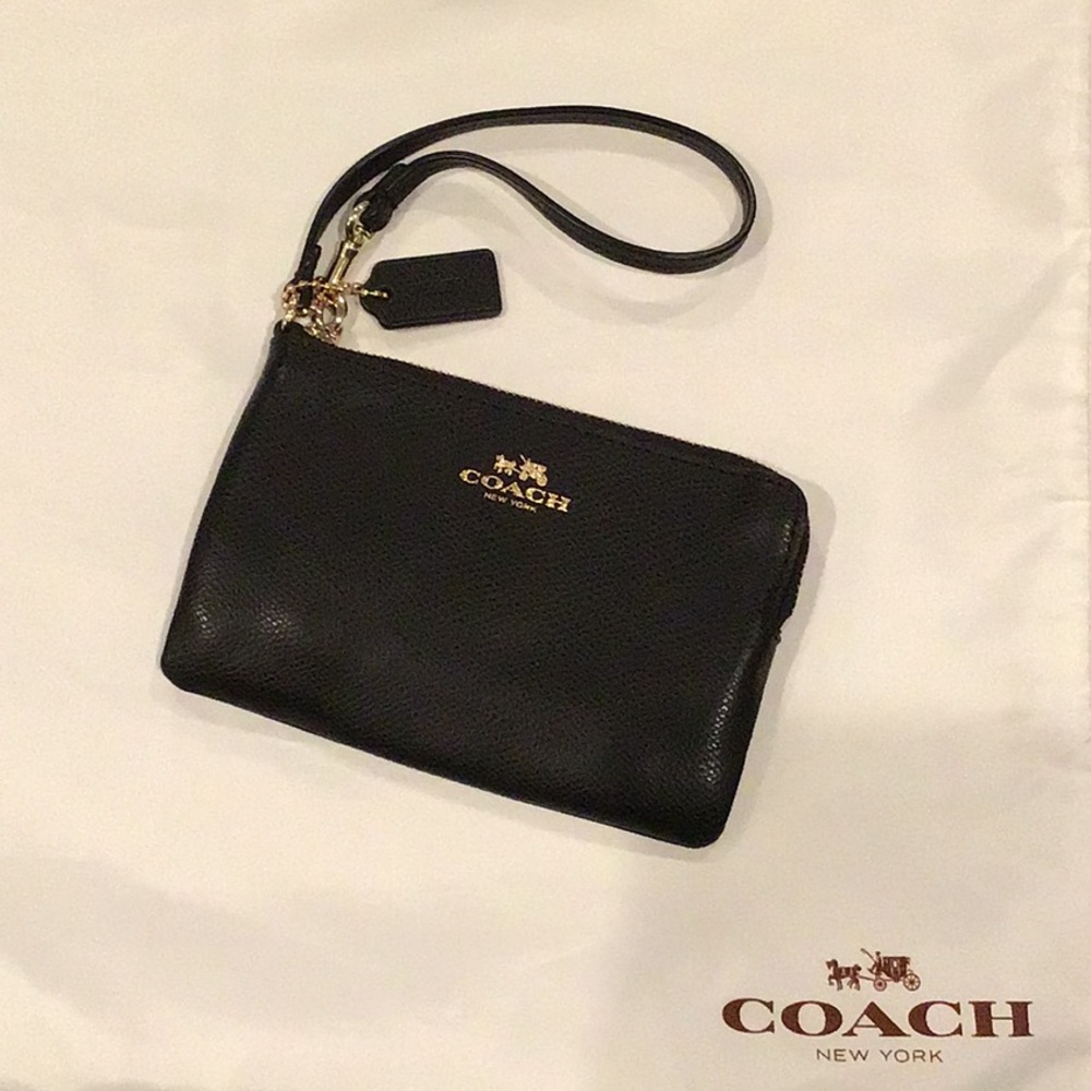 Coach black leather wristlet